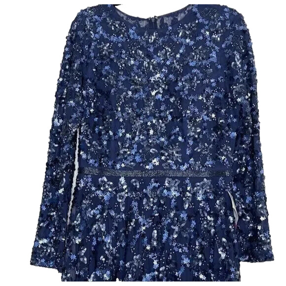MAC DUGGAL 5496 BEADED LONG‎ SLEEVE A-LINE MIDNIGHT NAVY GOWN sz 4 NWT $698 - Picture 4 of 7